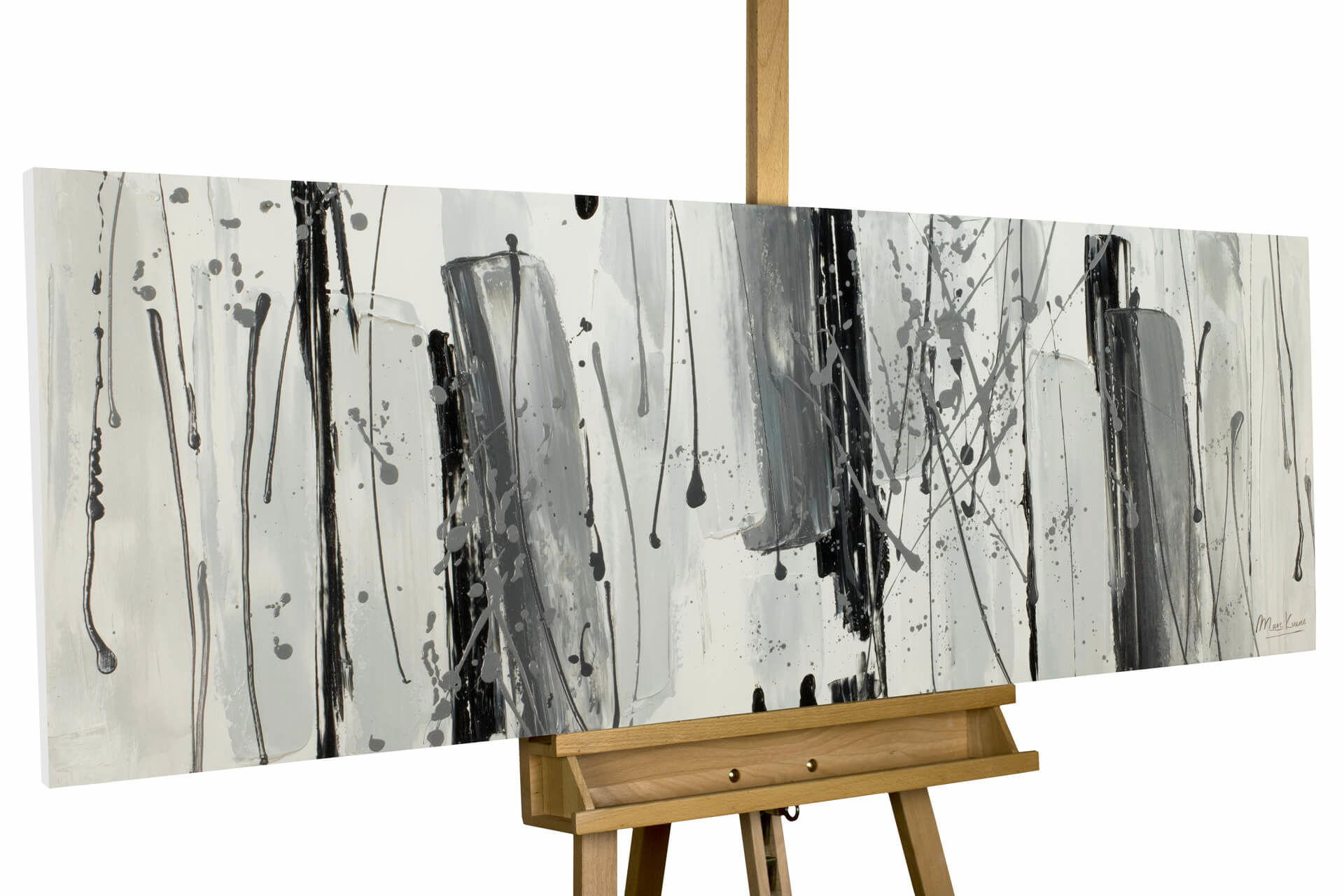 ACRYLBILD HANDGEMALT 150/50 cm - Schwarz/Grau, Holz/Textil (2/50cm) - KUNSTLOFT
