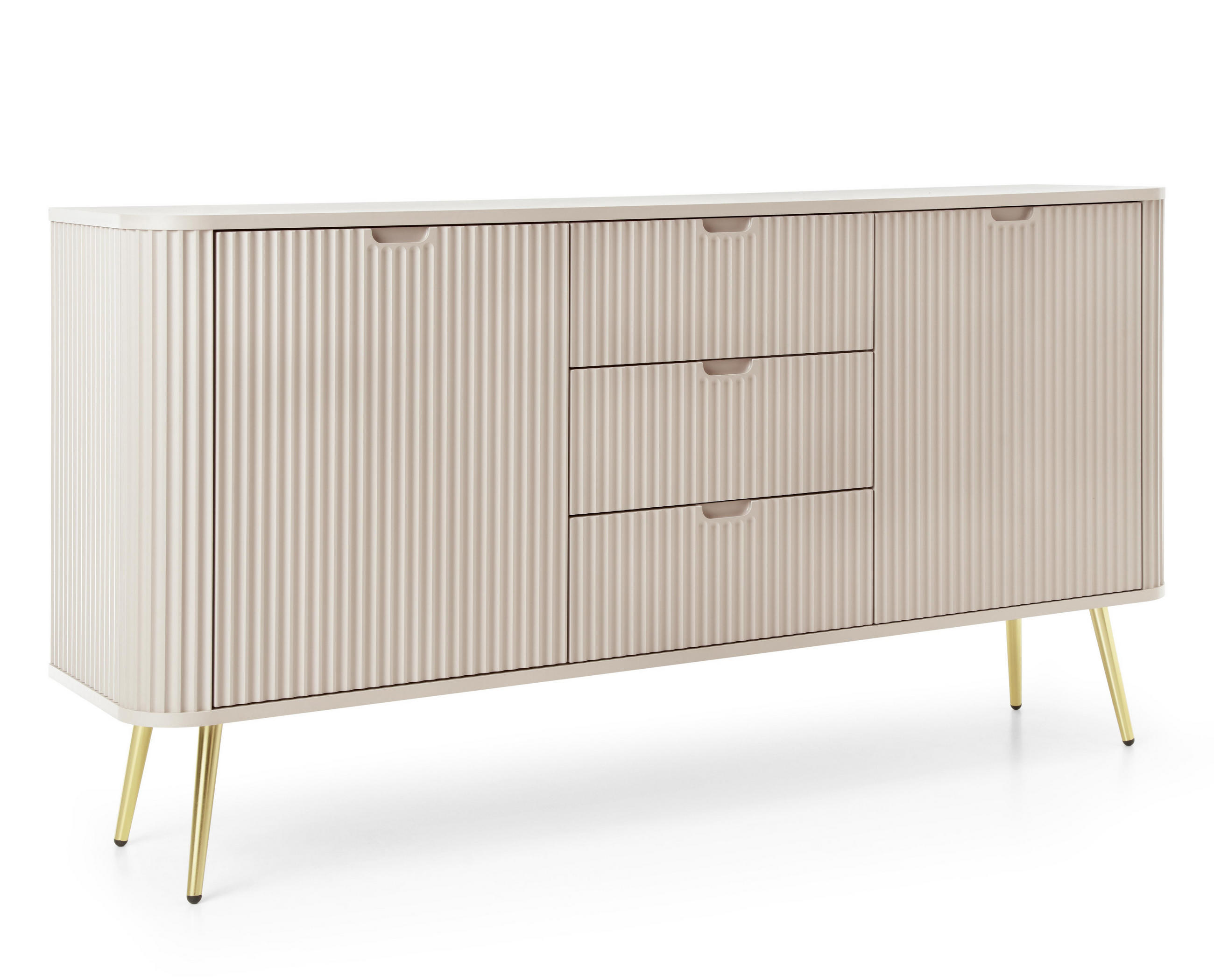 SIDEBOARD Salvia 2T 3S Beige, Gold 168/87/39 cm – mit geriffelten Fronten und hohen Beinen - Beige/Goldfarben, Holzwerkstoff/Metall (168/87/39cm) - AX Living