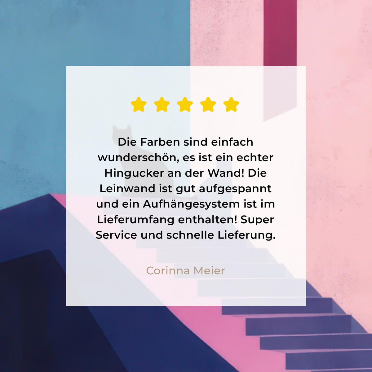 LEINWANDBILD Katze - Treppe - Gebäude - Schattenkontraste Deko Groß 90x90 cm - Dunkelblau, Textil (90/90cm) - MuchoWow