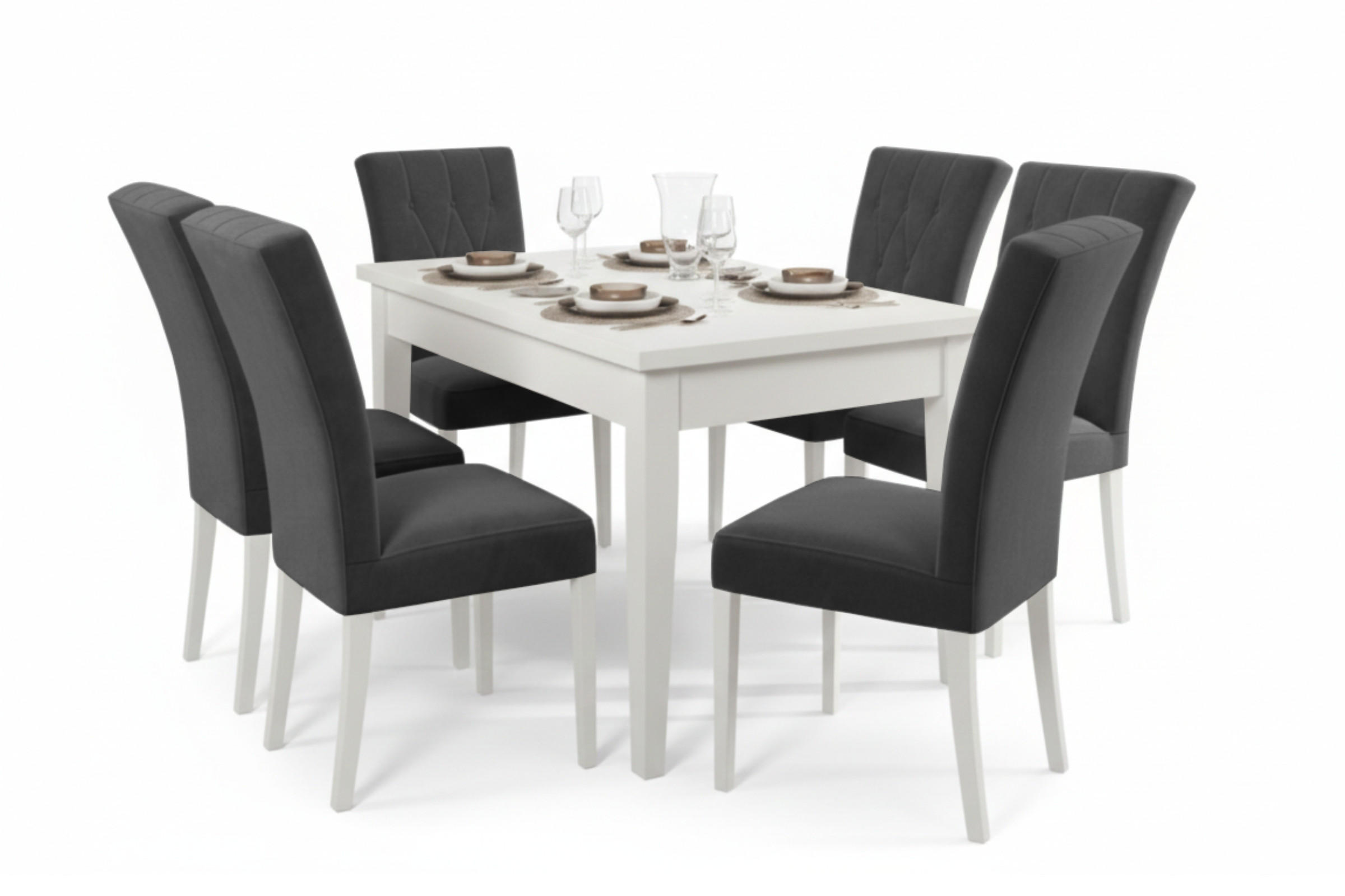 TISCHGRUPPE DAKOTA 140/80 cm in Weiß mit 6 Stühlen in Graphit - Graphitfarben/Weiß, Holz/Holzwerkstoff (80/77/140cm) - Deine Möbel 24