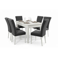 TISCHGRUPPE DAKOTA 140/80 cm in Weiß mit 6 Stühlen in Graphit - Graphitfarben/Weiß, Holz/Holzwerkstoff (80/77/140cm) - Deine Möbel 24