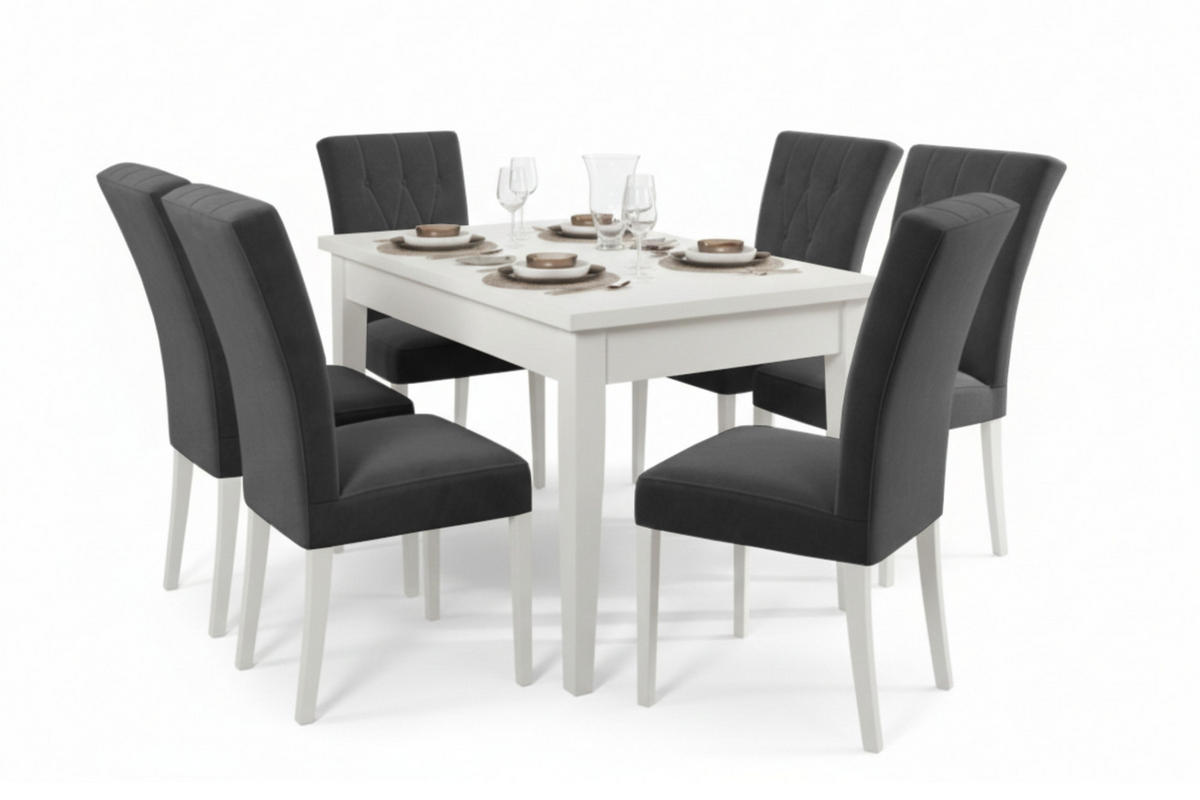 TISCHGRUPPE DAKOTA 140/80 cm in Weiß mit 6 Stühlen in Graphit - Graphitfarben/Weiß, Holz/Holzwerkstoff (80/77/140cm) - Deine Möbel 24
