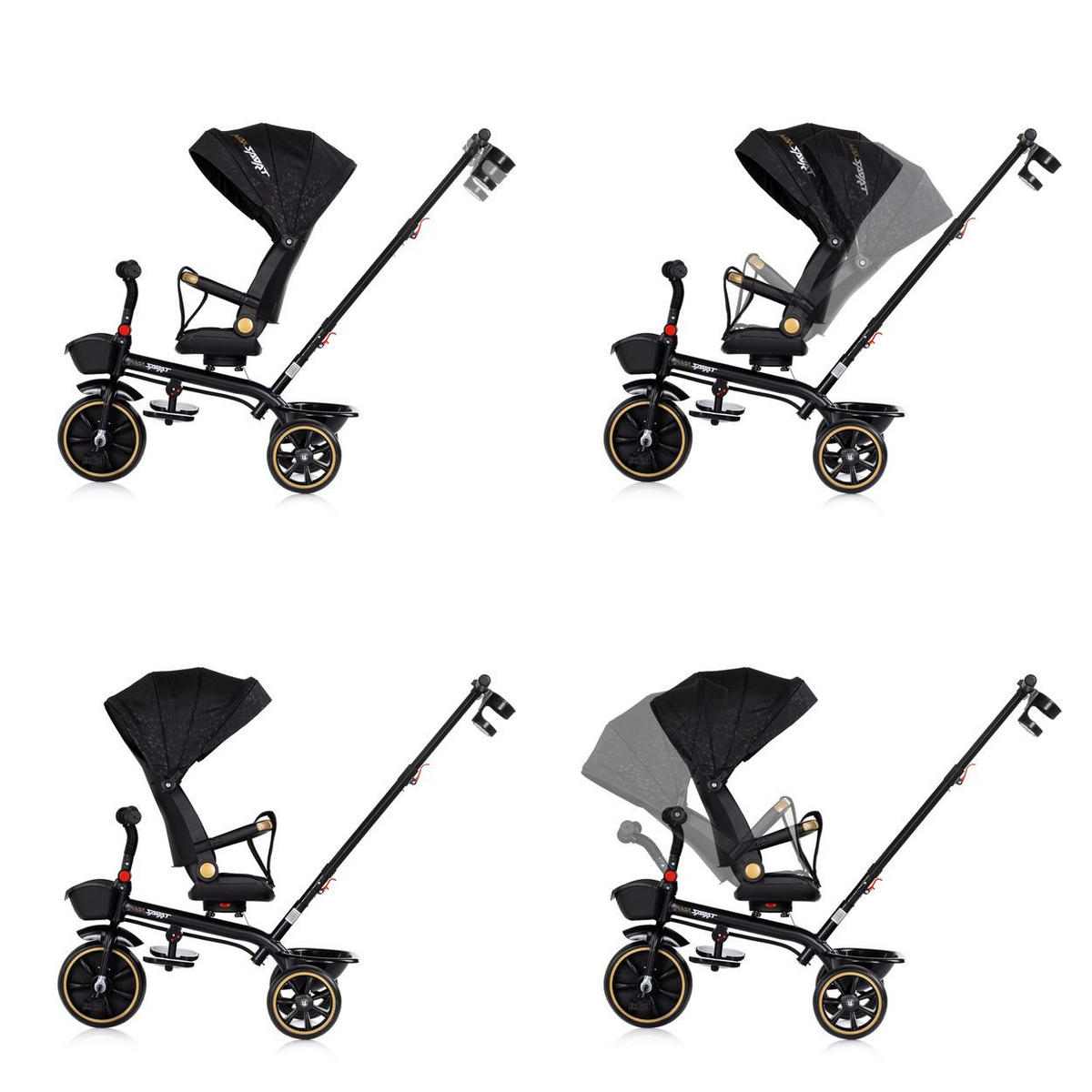 DREIRAD Max Sport 2 in 1 schwarz gemustert Dreirad, Becherhalter, Sitz umkehrbar, Korb - Schwarz, Metall (116/50/95cm) - Chipolino