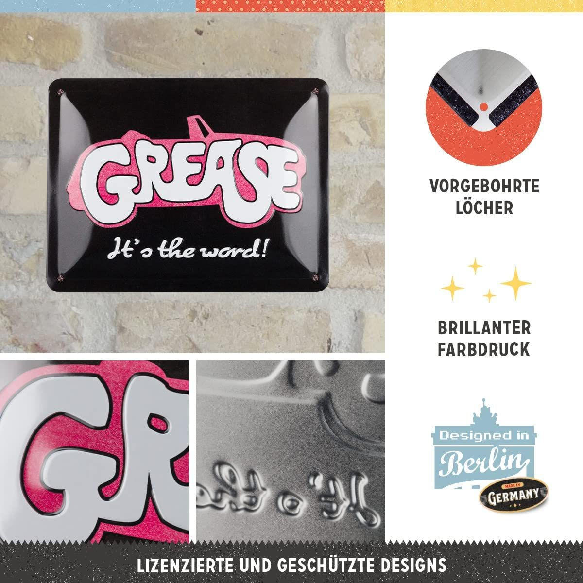 BLECHSCHILD 15/20 cm Grease It's the word! - Multicolor, Metall (20/15/0.5cm) - Nostalgic-Art