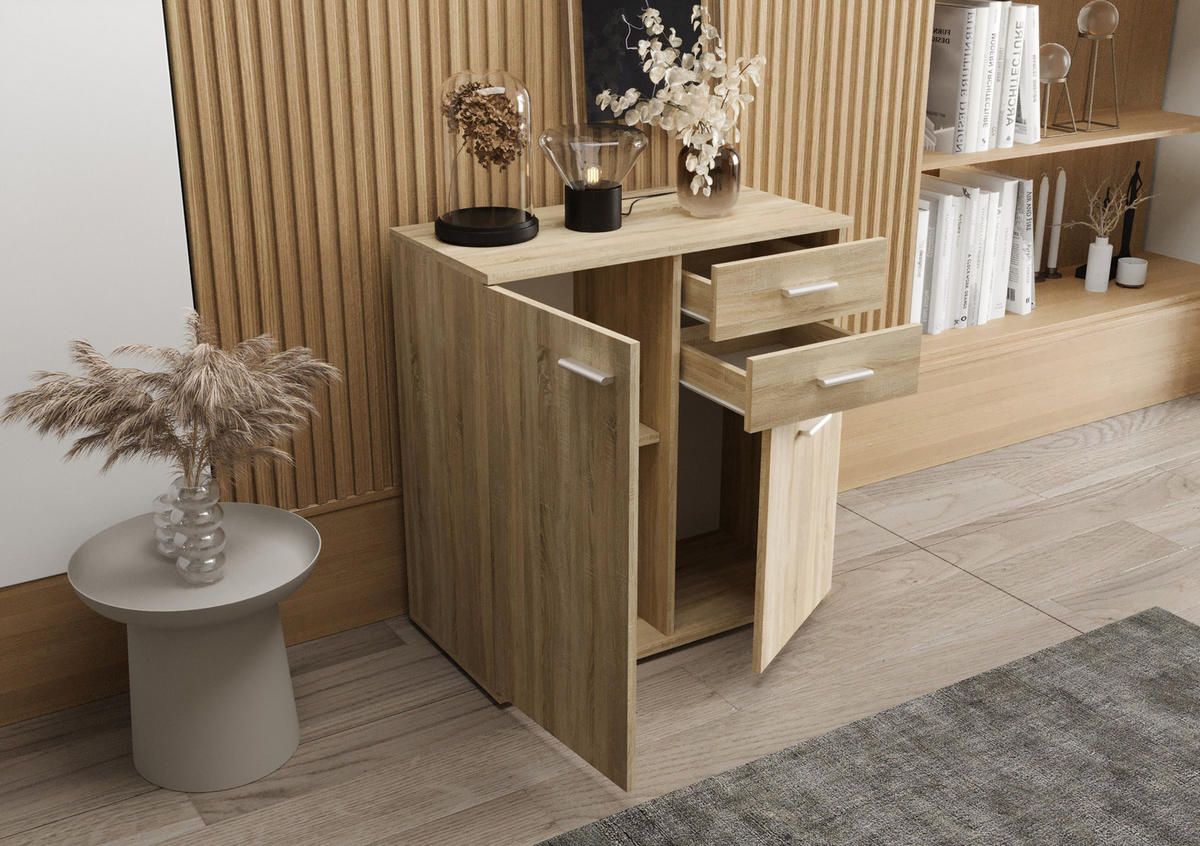 KOMMODE London LMK 2D2S mit 2 Türen, Sideboard in Farbe: Hellbraun, Größe: 71 x 75 x 35 cm - Hellbraun, Holzwerkstoff (71/75/35cm) - O-Sofa