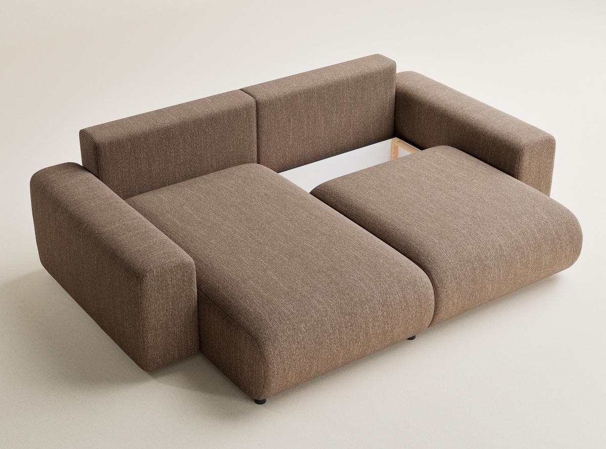 ECKSOFA MIT SCHLAFFUNKTION Solo Braun Webstoff - Schwarz/Braun, Holz/Holzwerkstoff (255/168cm) - Maison de Reve