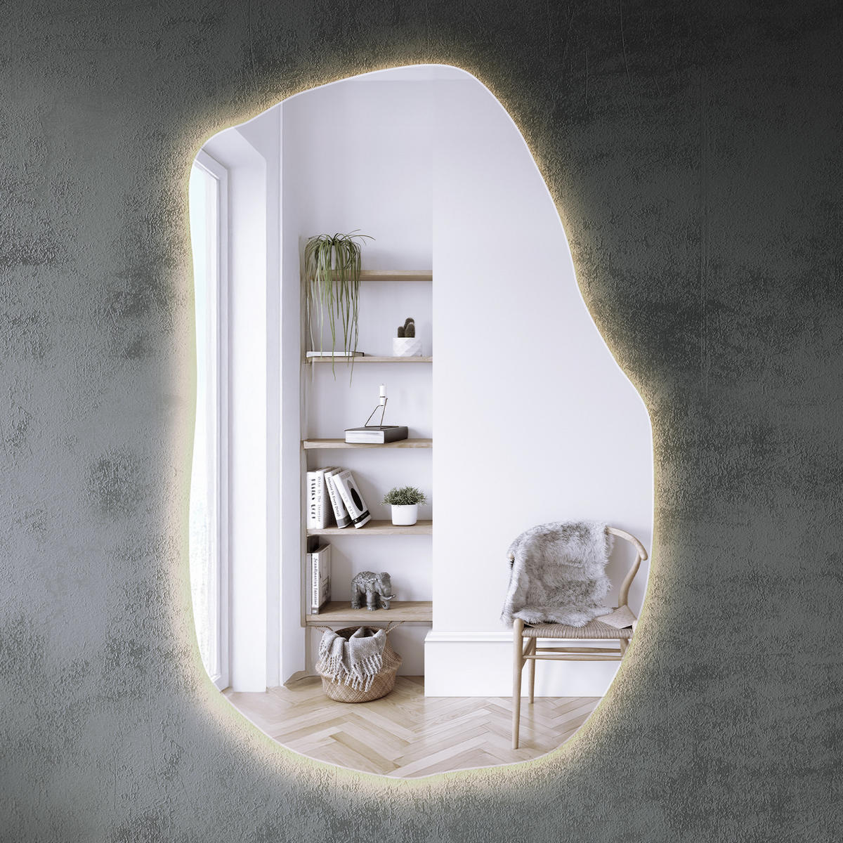 LED SPIEGEL 100 x 65 cm Unregelmäßige Form Warmweiß 3000K - Transparent, Glas (100/65/0.4cm) - TULUP