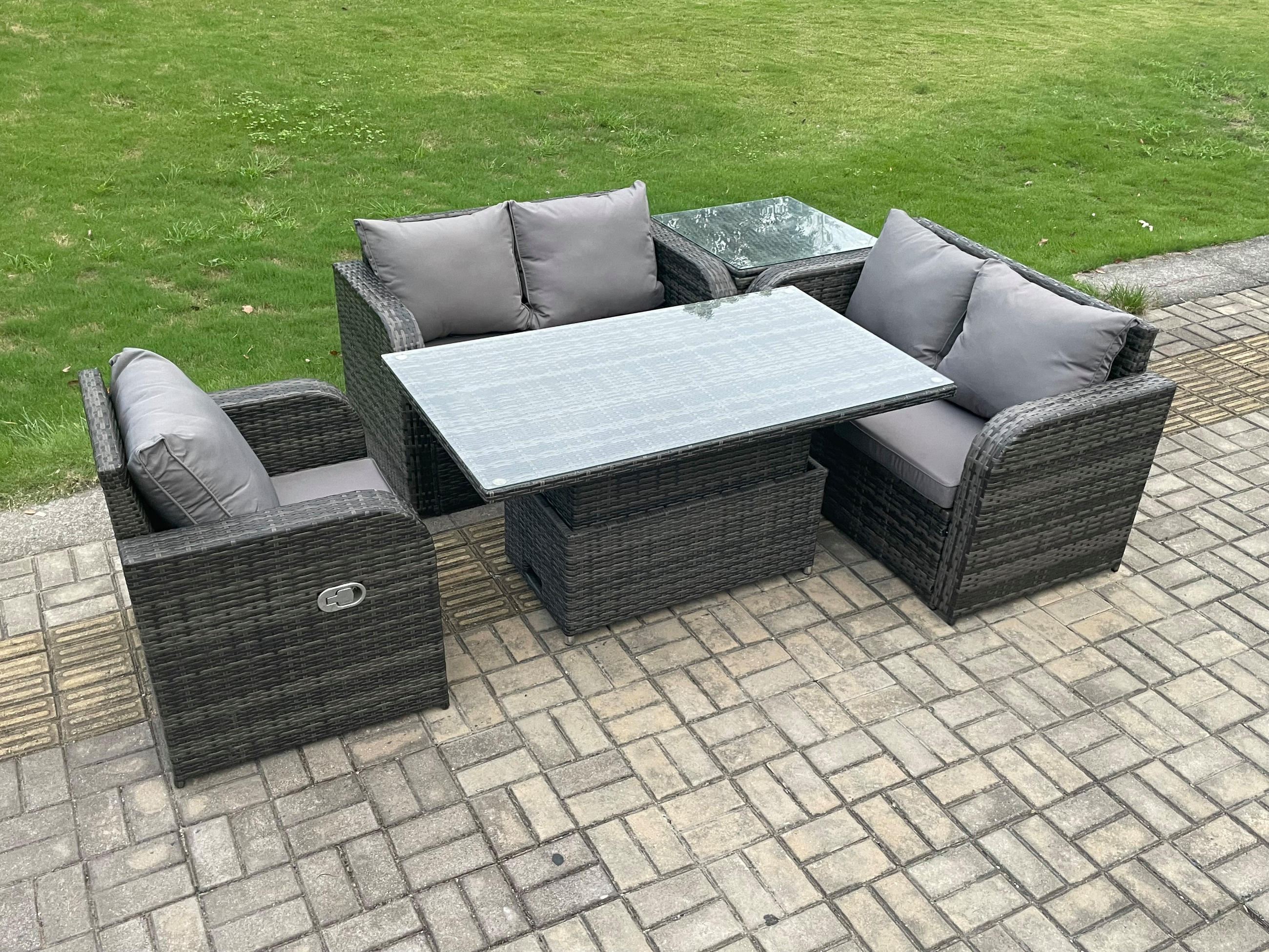 GARTENMÖBELSET Polyrattan 5-Sitzer - Dunkelgrau, Metall - Fimous