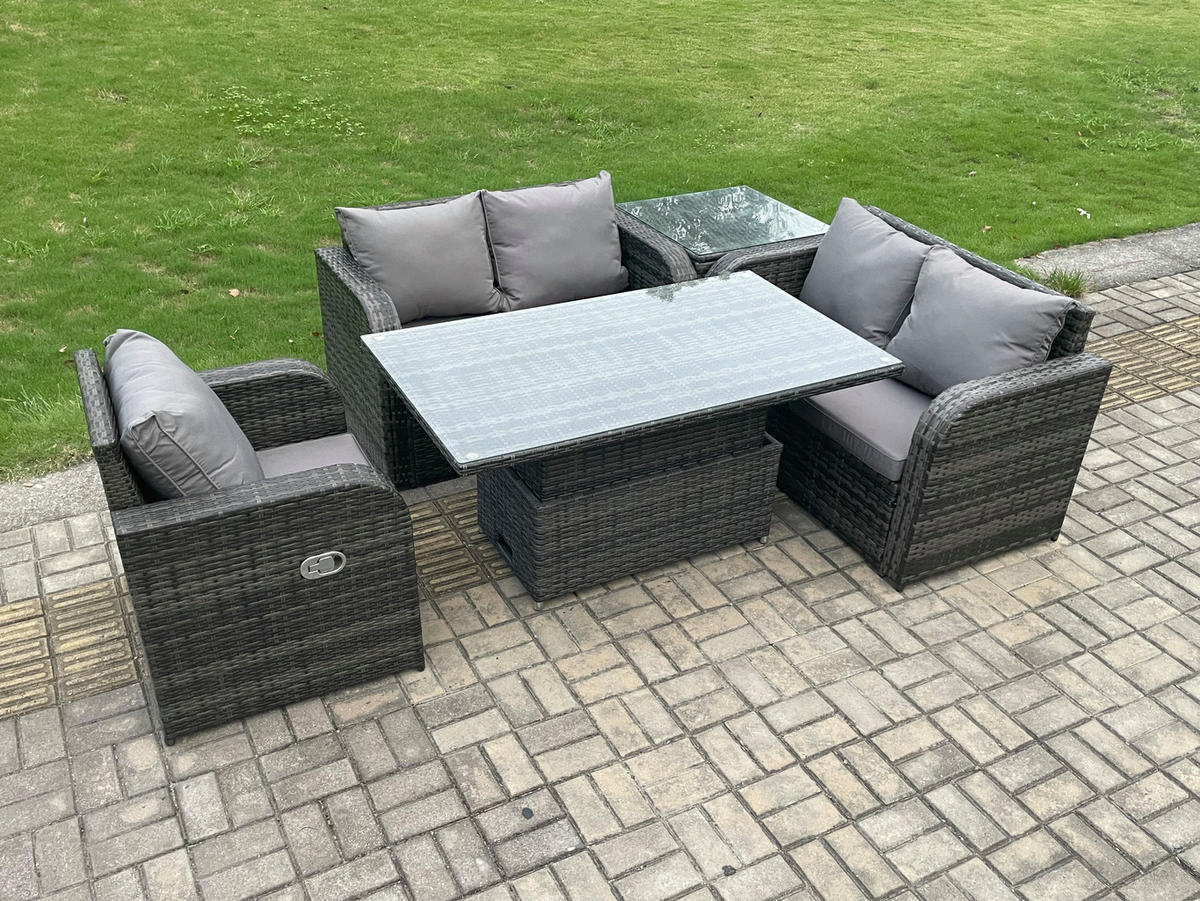 GARTENMÖBELSET Polyrattan 5-Sitzer - Dunkelgrau, Metall - Fimous