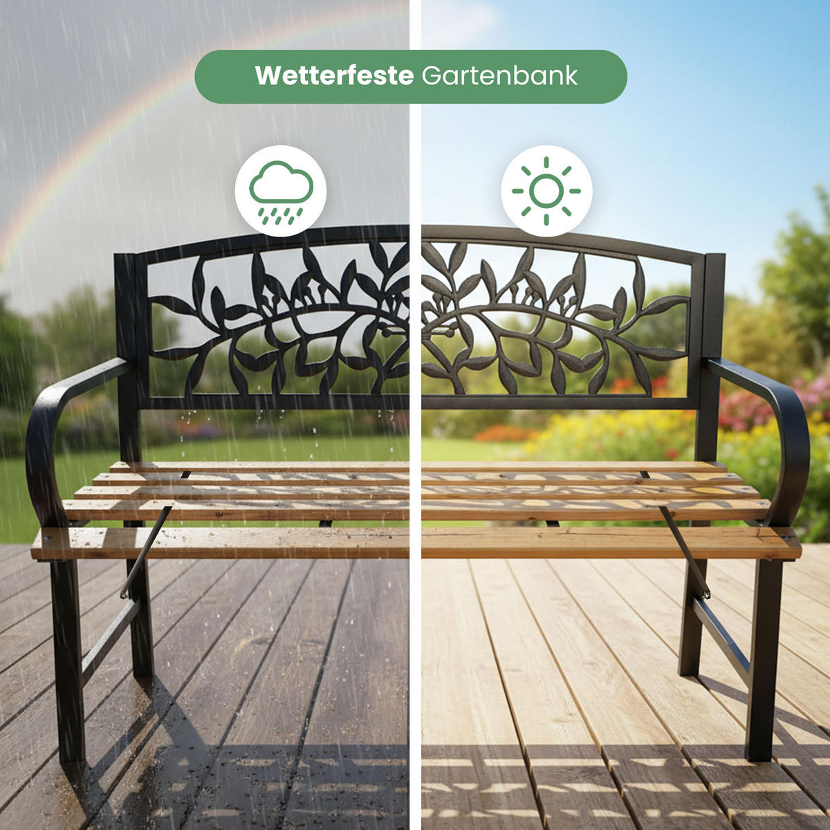 GARTENBANK REO Schwarz, Braun 118 x 87 x51,5 cm - Schwarz/Braun, Holz/Metall (118/87/51.5cm) - Akord