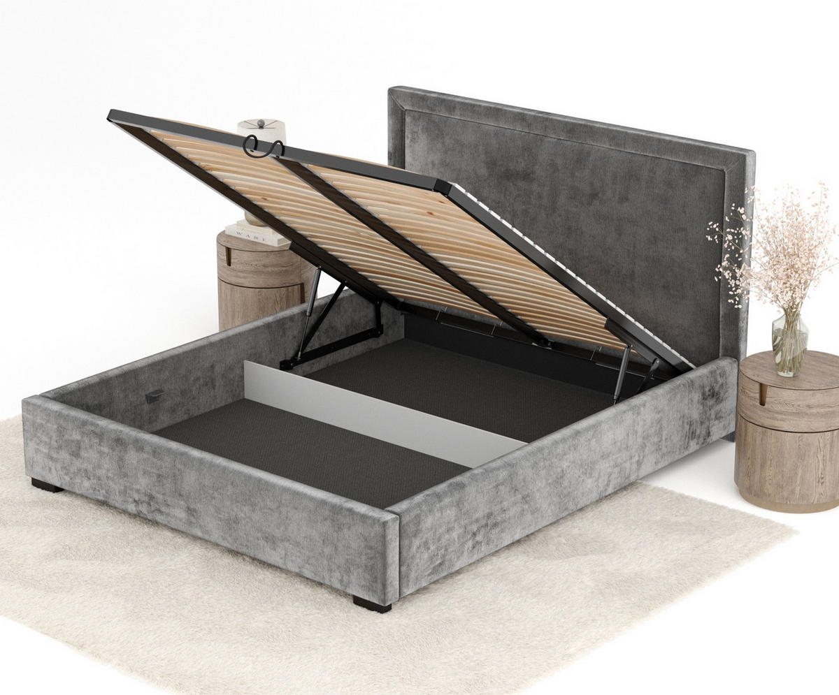 POLSTERBETT Ordina Grau 160/200 cm im Chenille-Stoff - Schwarz/Naturfarben, Holz/Holzwerkstoff (160/200cm) - Maison de Reve