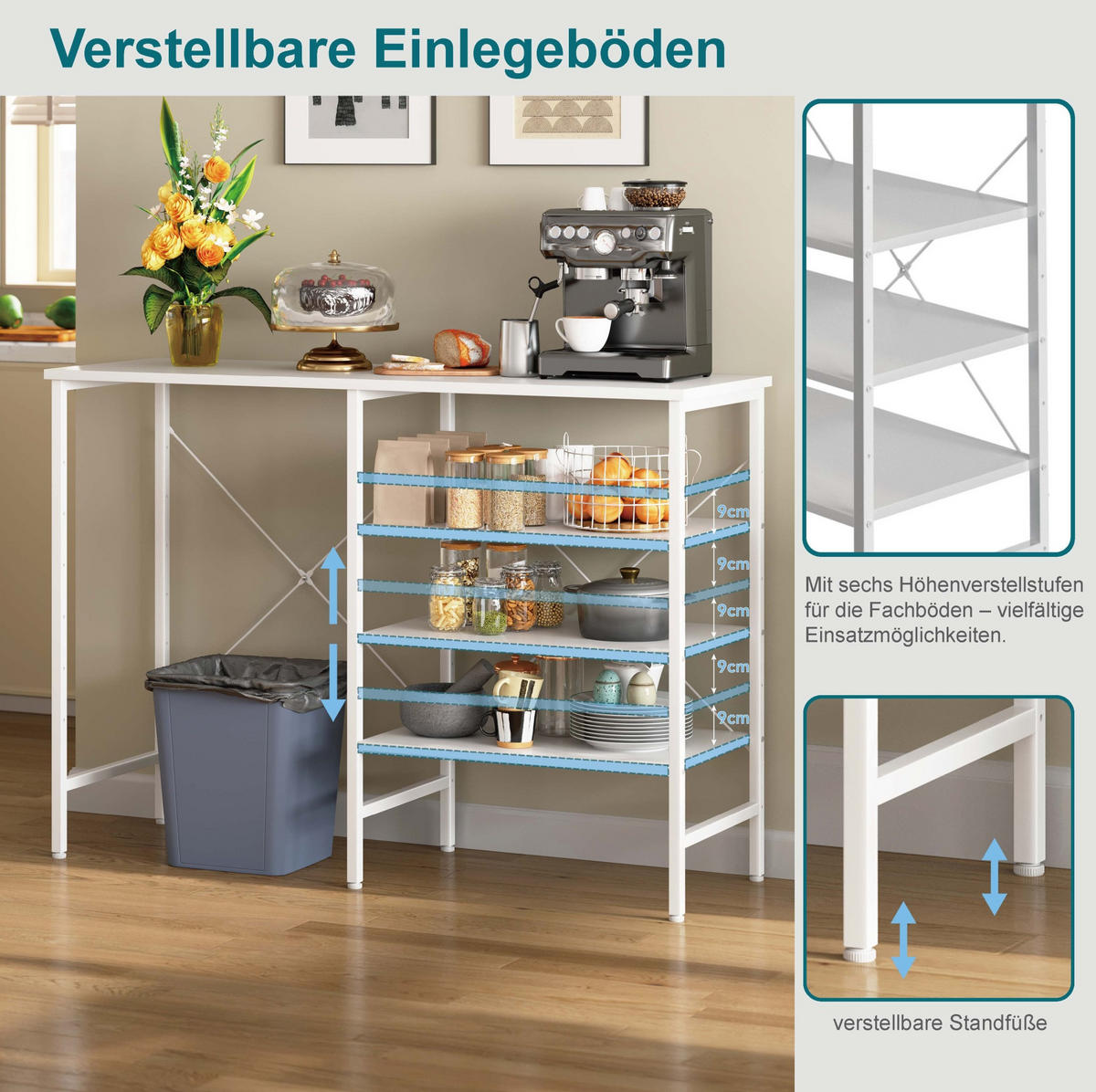 SIDEBOARD 120/40/85,5 cm mit flexibel montierbaren Regalen und höhenverstellbaren Füßen, Weiß - Weiß, Holzwerkstoff (120/85/40cm) - Redom