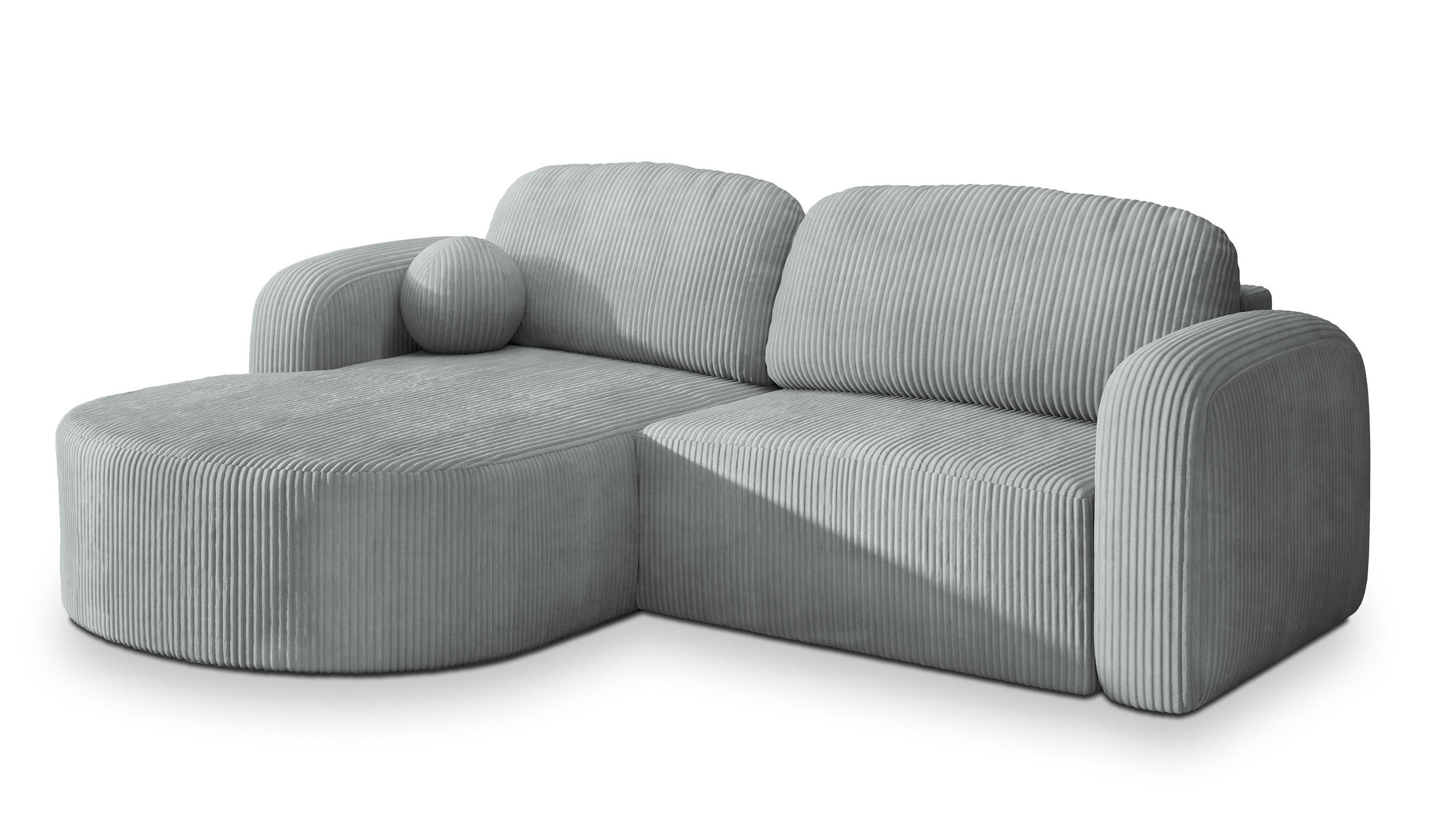 ECKSOFA AMILIA P L-S Hellgrau Kordstoff mit Schlaffunktion - Hellgrau, Holz (263/174cm) - MASSENO