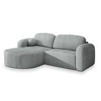 ECKSOFA AMILIA P L-S Hellgrau Kordstoff mit Schlaffunktion - Hellgrau, Holz (263/174cm) - MASSENO