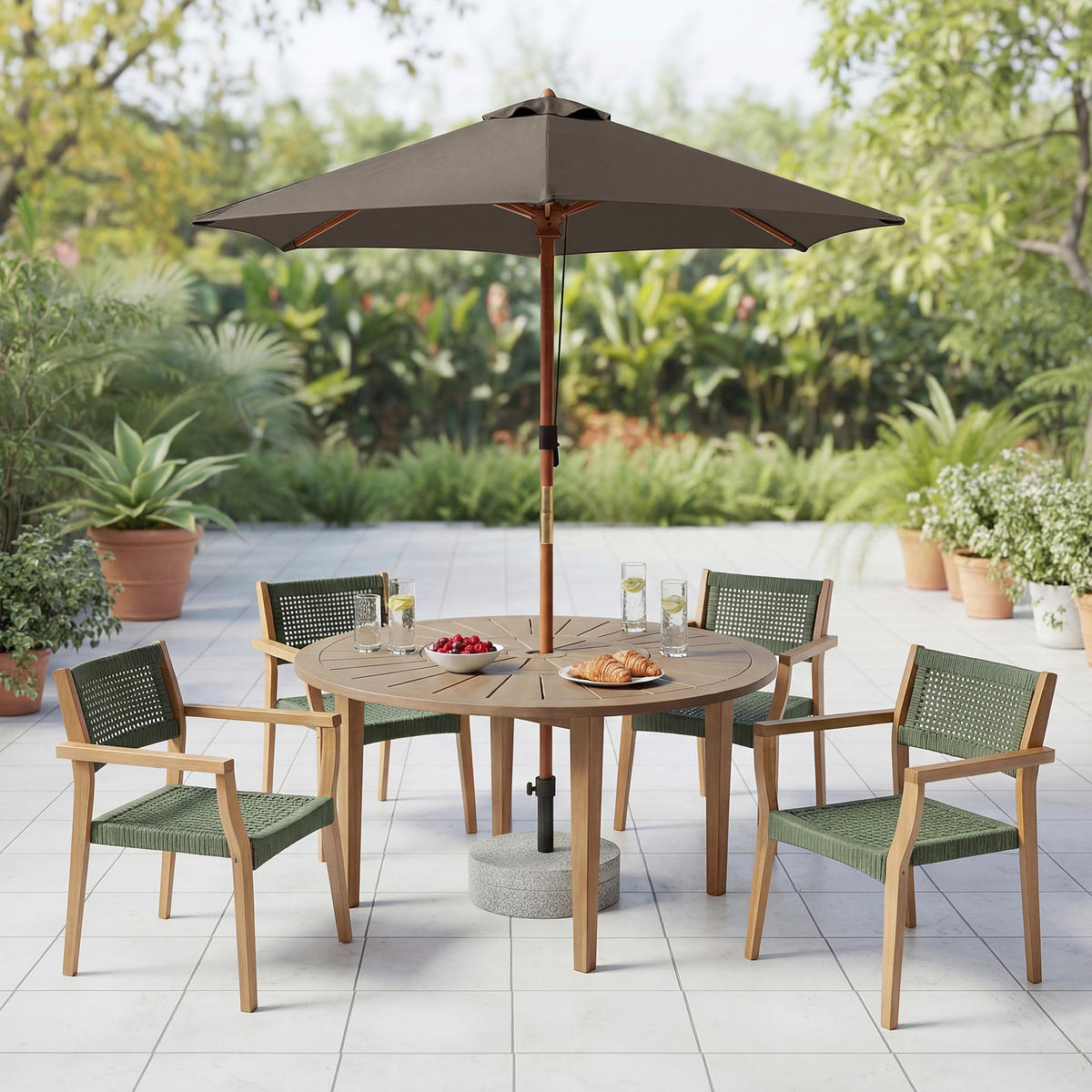 SONNENSCHIRM - Eukalyptus massiv / Polyester - Taupe, Holz/Textil (200/200cm) - home24