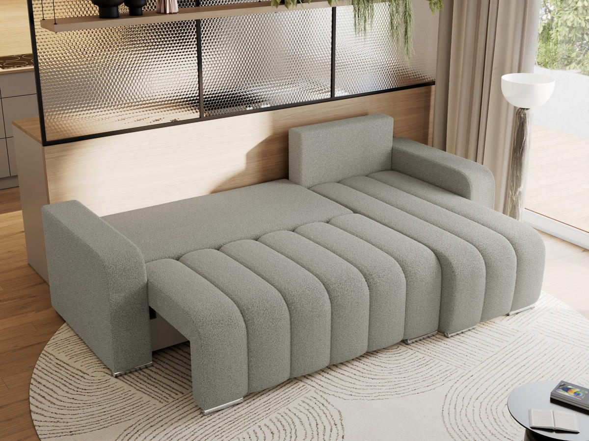 ECKSOFA KIRASSO L Hellgrau Boucle - Hellgrau/Grau, Textil (245/147cm) - MKS