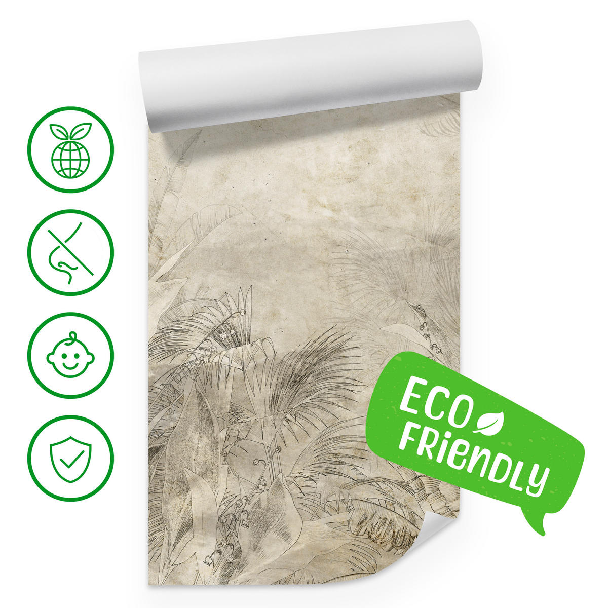 FOTOTAPETE für Schlafzimmer Vintage Botanische Blätter Tropisch 150x105 - Beige/Braun, Papier (150/105cm) - Muralo