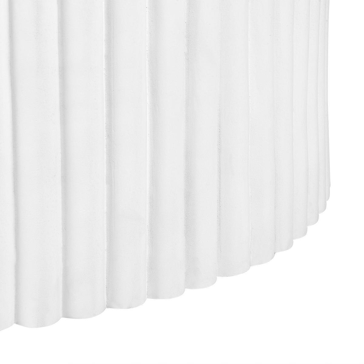 COUCHTISCH Beton Lamellen-Optik weiß rund 117 cm Pozza - Weiß, Keramik (114/117/42cm) - Beliani