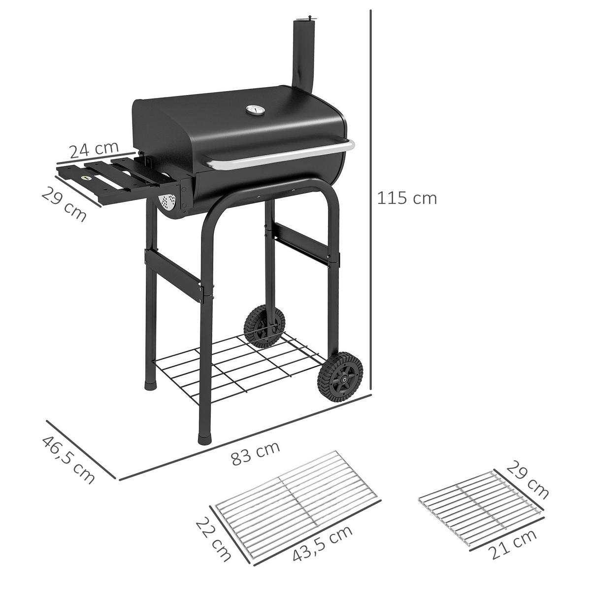 HOLZKOHLEGRILL - Schwarz, Metall (46.5/115/83cm) - Outsunny