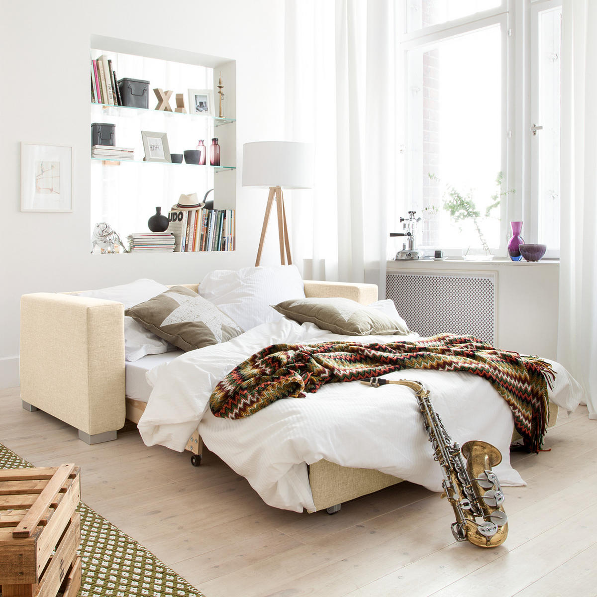 SCHLAFSOFA - Silberfarben/Creme, Textil (153/90/90cm) - home24