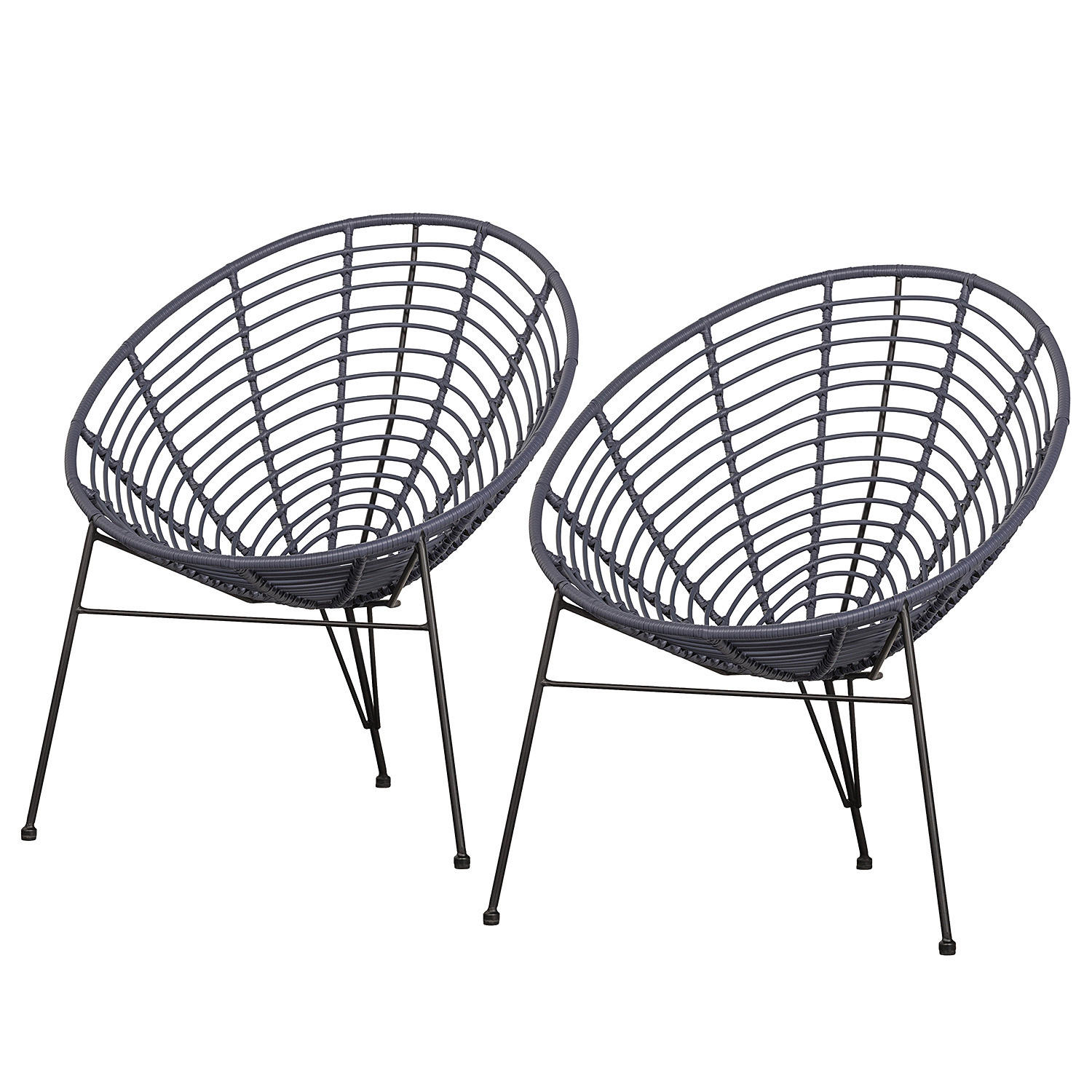 GARTENSESSEL - 2er-Set - Metall / Polyethylen - Blaugrau, Kunststoff/Metall (72/88/81cm) - home24