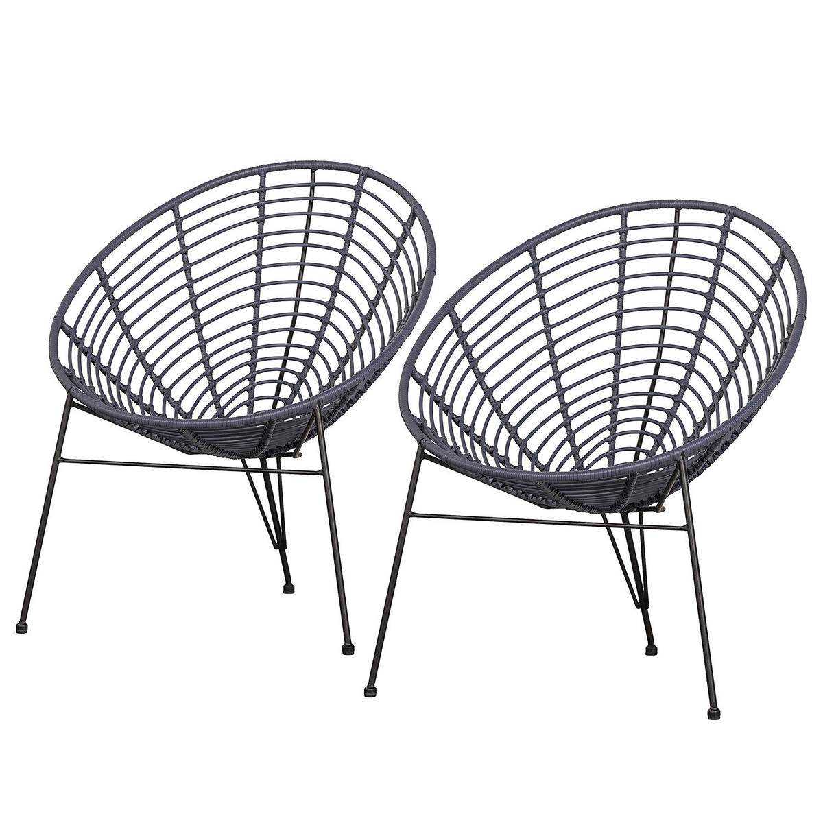 GARTENSESSEL - 2er-Set - Metall / Polyethylen - Blaugrau, Kunststoff/Metall (72/88/81cm) - home24