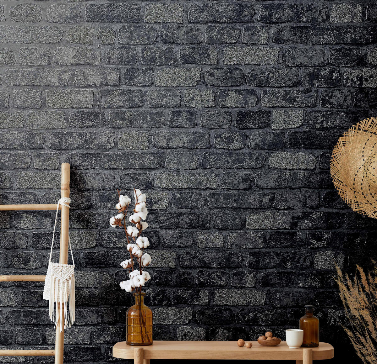 VLIESTAPETE Steinoptik Tapete schwarz - Schwarz, Papier (53/1005cm) - marburg