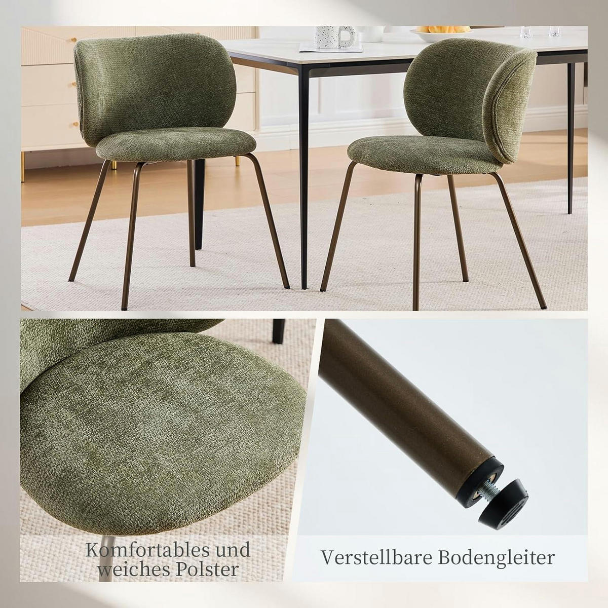 ESSZIMMERSTÜHLE 4er Set aus Chenille mit Metallbeinen, oliv - Olivgrün, Textil (52/80/46.5cm)