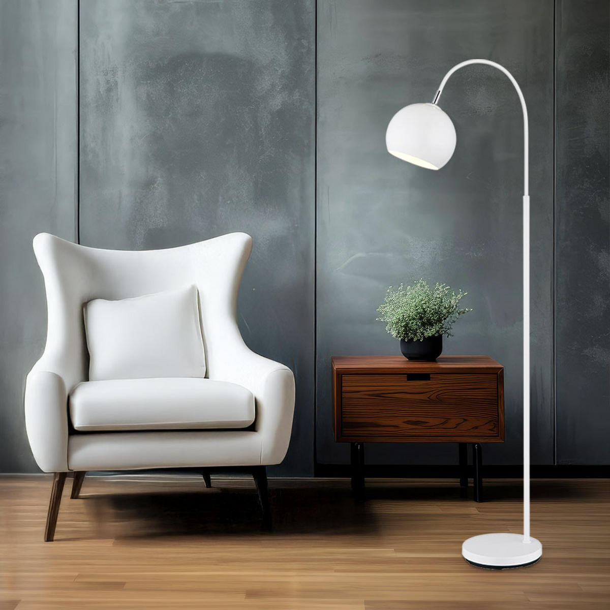 LED STEHLEUCHTE BENNO METALL WEISS, MIT FUSSSCHALTER - Weiß, Metall (46/25/150cm) - Globo Lighting