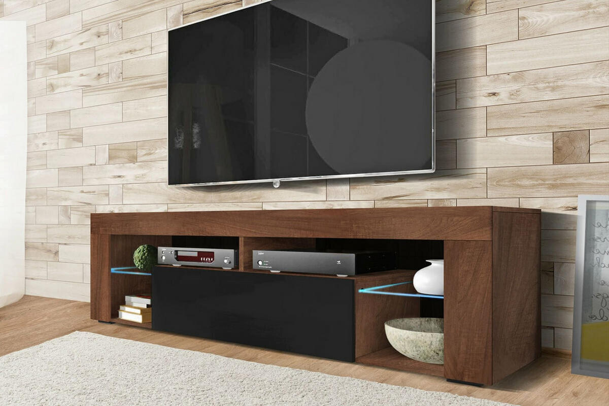 TV stolík Bianko orech / čierny 140/50/35 cm - čierna/tmavohnedá, kompozitné drevo (140/50.5/35cm) - Selsey