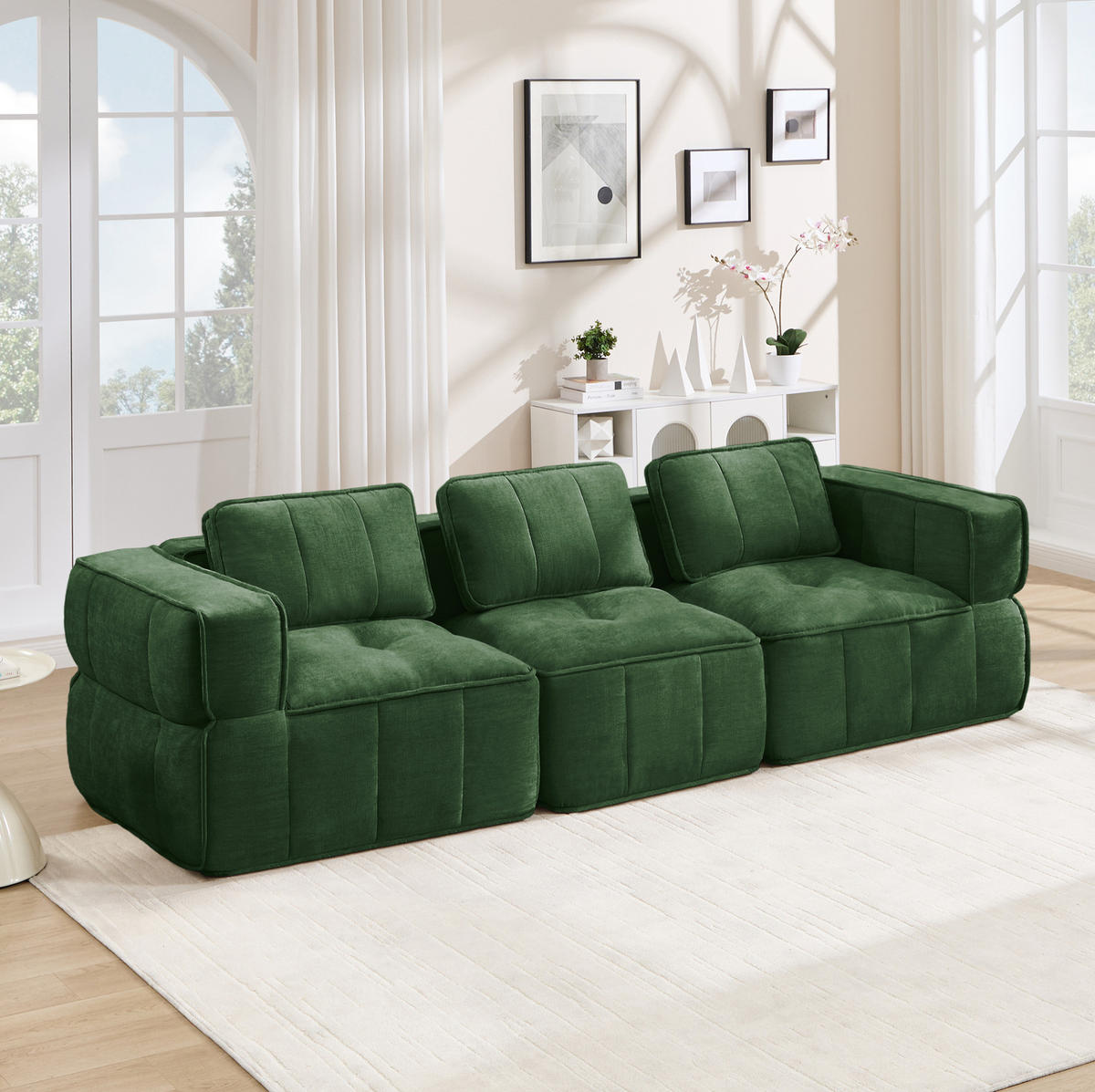 SOFA modular 3-Sitzer Polyester Green - Grün, Textil (217/67/93cm) - IVMEU