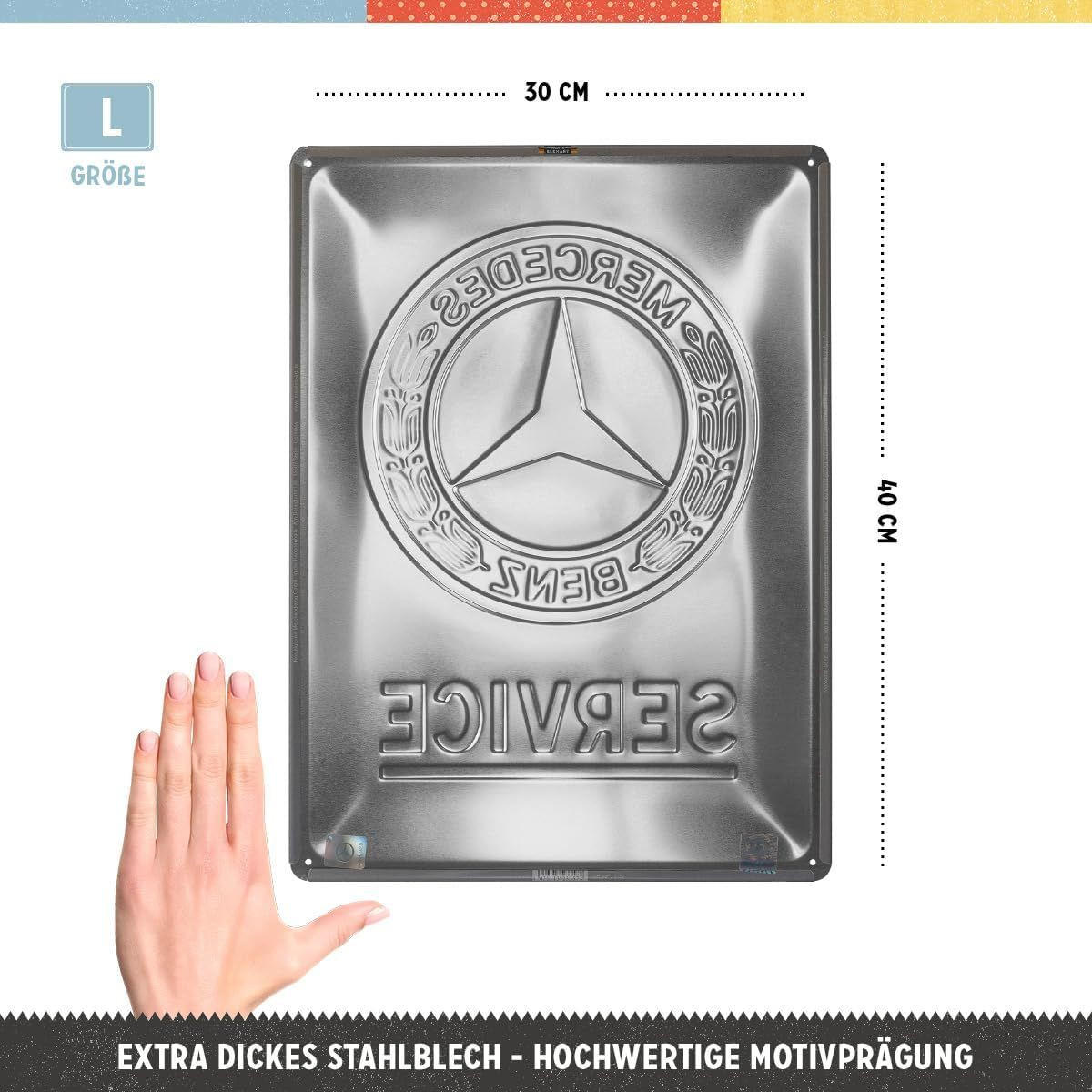 BLECHSCHILD 30/40 cm Mercedes-Benz Service Emblem Blue - Multicolor, Metall (30/40/0.2cm) - Nostalgic-Art