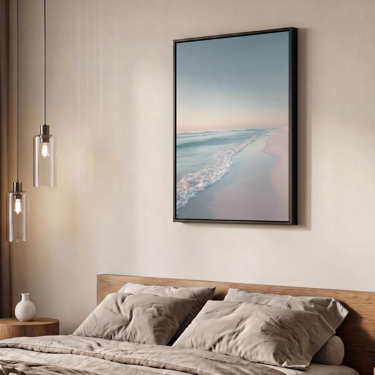 LEINWAND Bilder mit Rahmen - Küstenlinie - Pastell - Wasser - 50x70 - Pastellblau, Textil (50/70cm) - MuchoWow