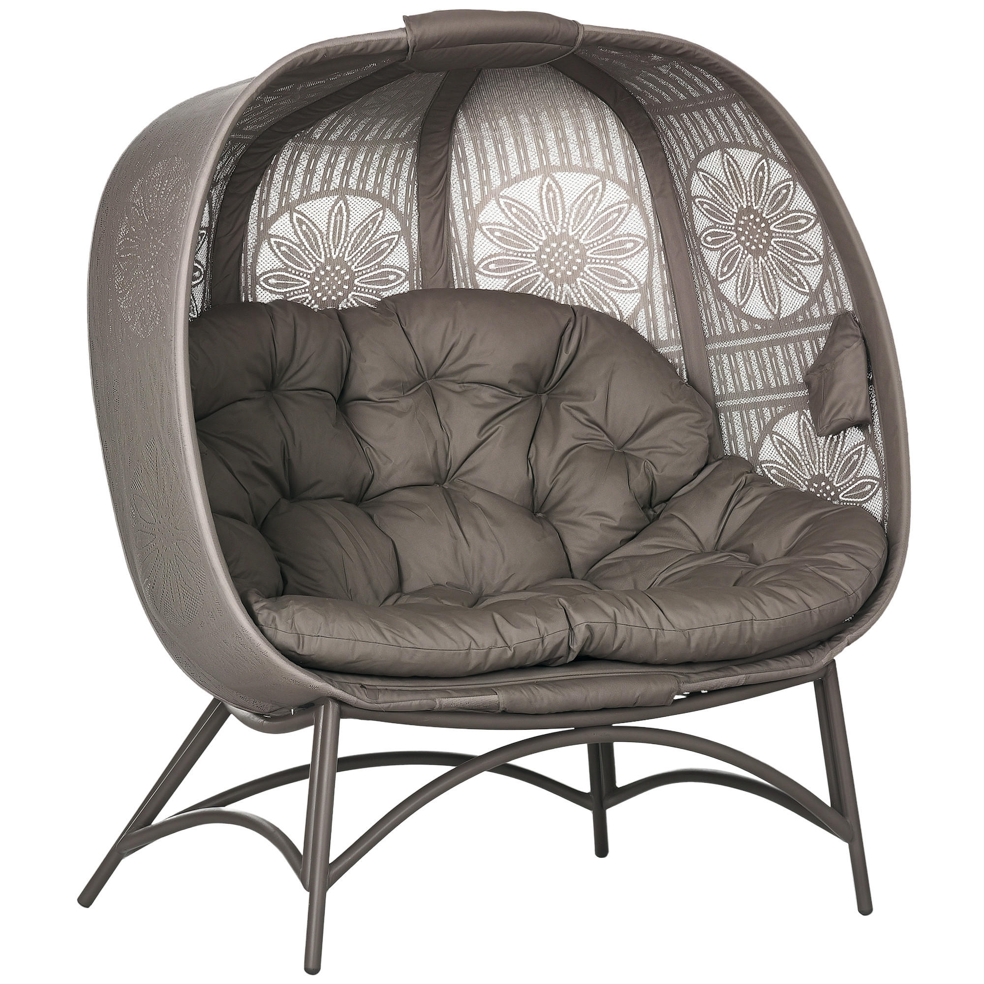 GARTENSTUHL 2-Sitzer DE-08343 klappbar mit Blumenmuster Sand - Sandfarben, Metall (75/142/126cm) - ComfortXL