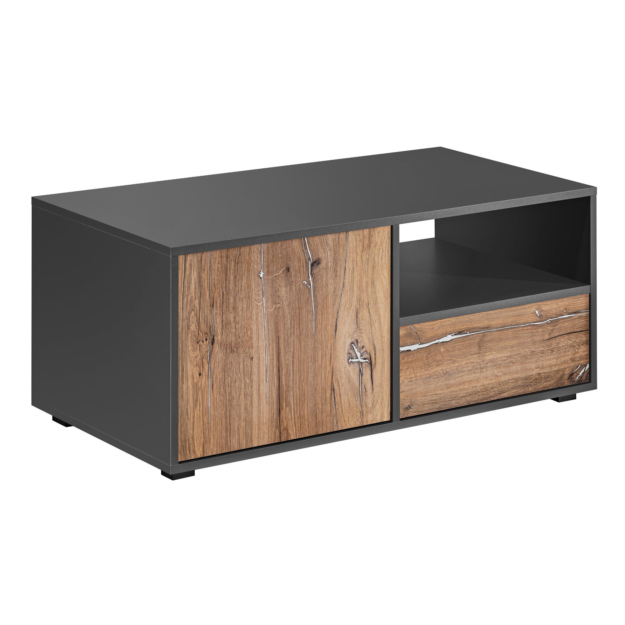 COUCHTISCH ORVIETO STO, 2 Türen, 3 Schließfächer, Eiche, Anthrazit - Eichefarben/Anthrazit, Holzwerkstoff (50/100/42.8cm) - Komodee