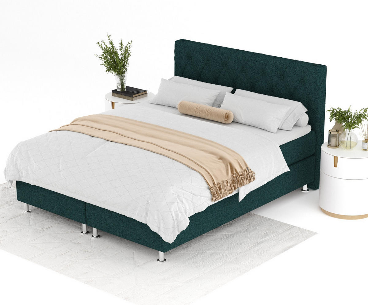 BOXSPRINGBETT Otus Grün 160/200 cm mit Latex-Topper - Silberfarben/Grün, Holz/Holzwerkstoff (160/200cm) - Maison de Reve