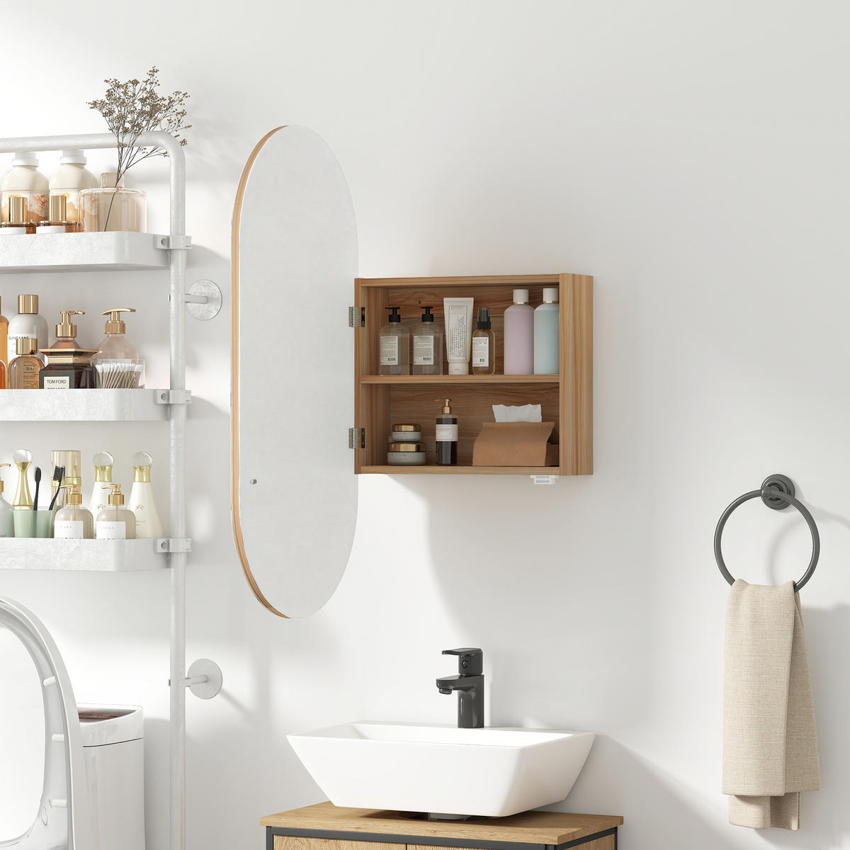 SPIEGELSCHRANK Naturfarben 45/13,5/90 cm - Naturfarben, Holzwerkstoff (45/90/13.5cm) - PANGIVO