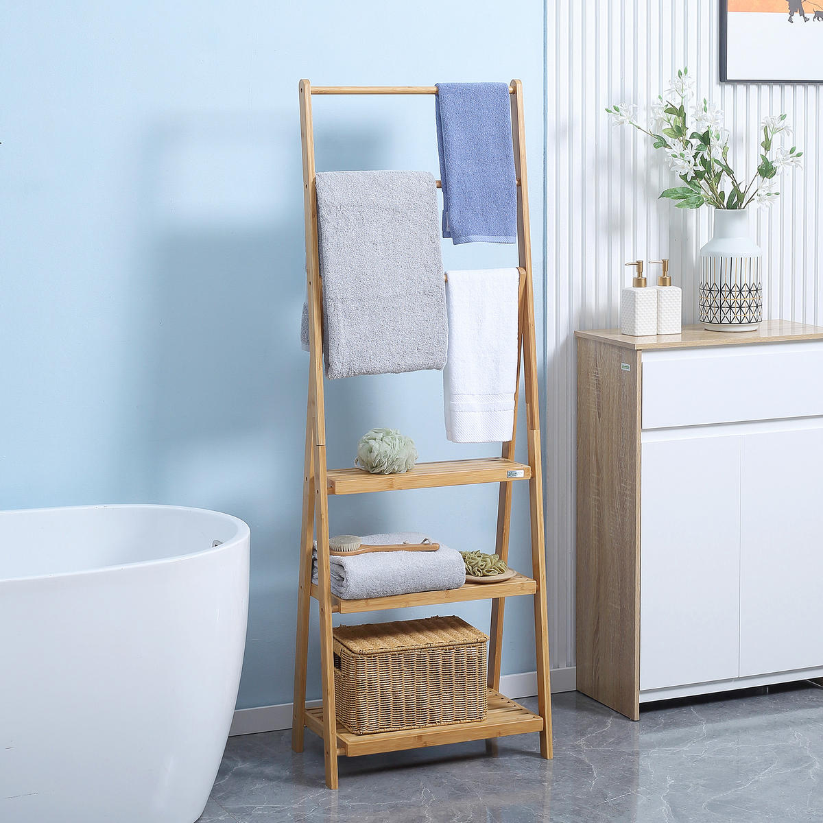 HANDTUCHHALTER, 3 Ablagen, aus Bambus, Natur, 53 x 30,5 x 152cm - Naturfarben, Holz (30.5/152/53cm) - Kleankin