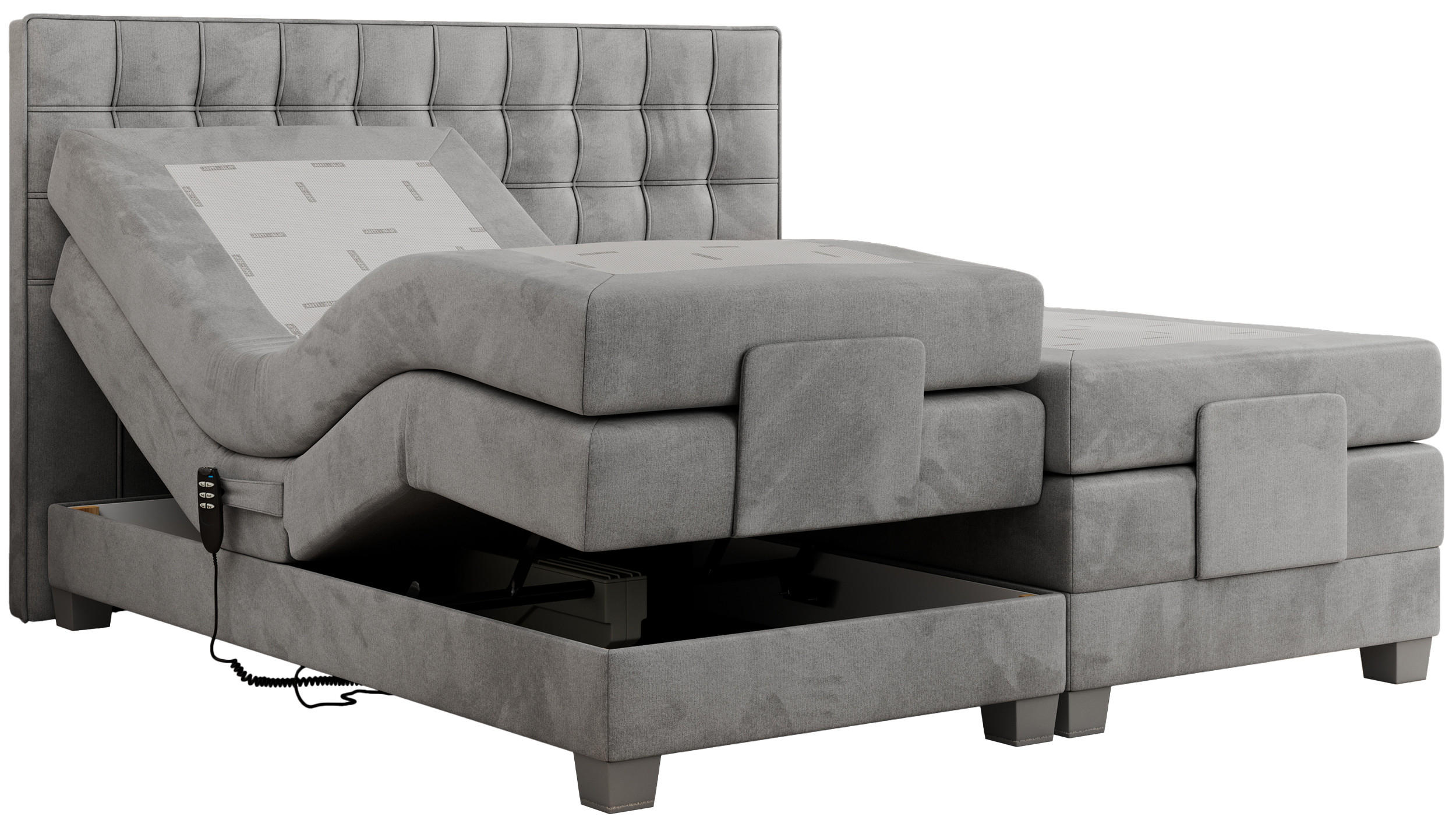 BOXBETT ELEKTRO 180/200 Hellgrau Velvet - H3 - Hellgrau, Holz/Textil (180/200cm) - MKS