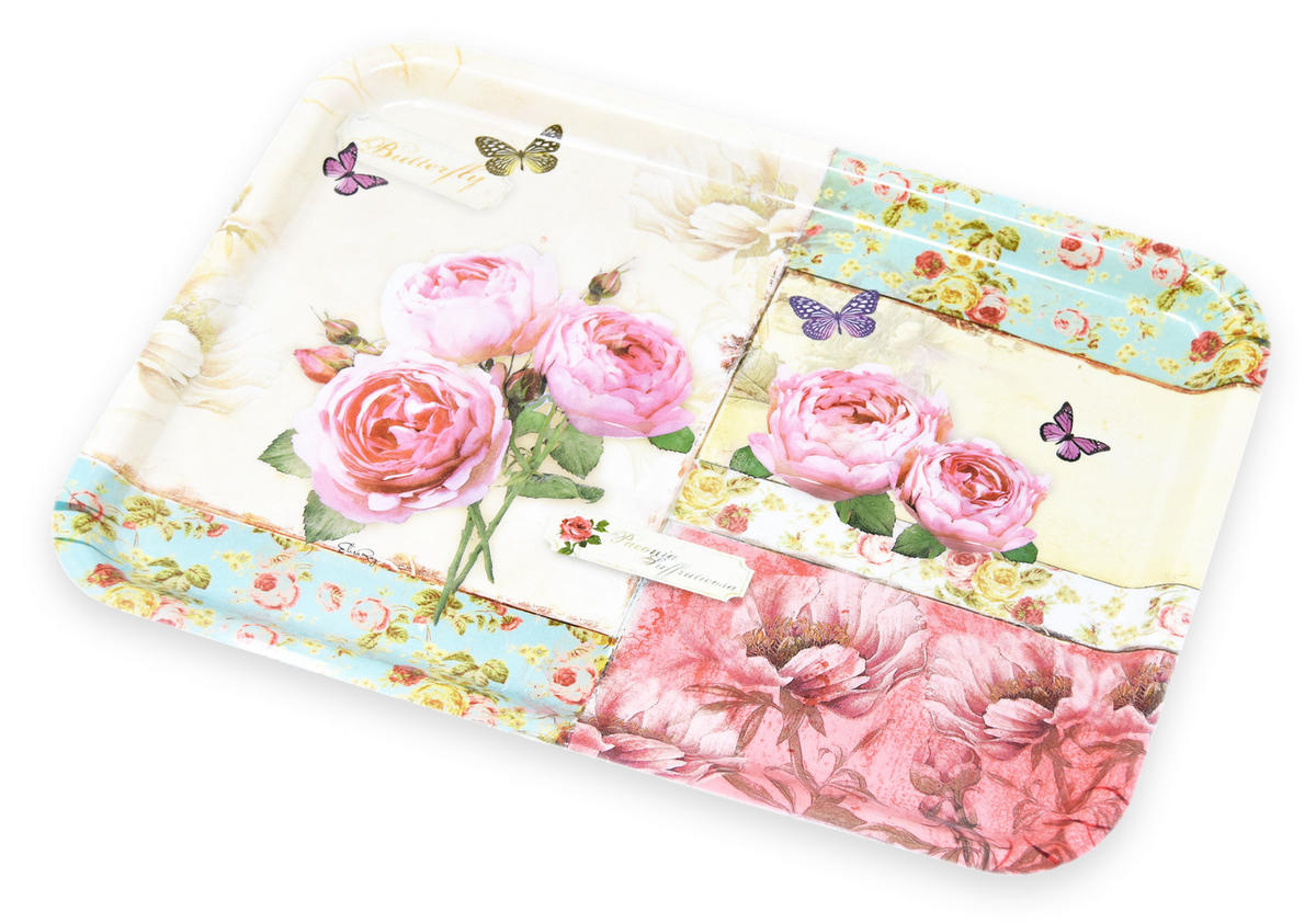 TABLETT England Rosen, rechteckige Melamin Serviertablett 45x31 cm - Rosa, Kunststoff (31/2/45cm) - Lashuma
