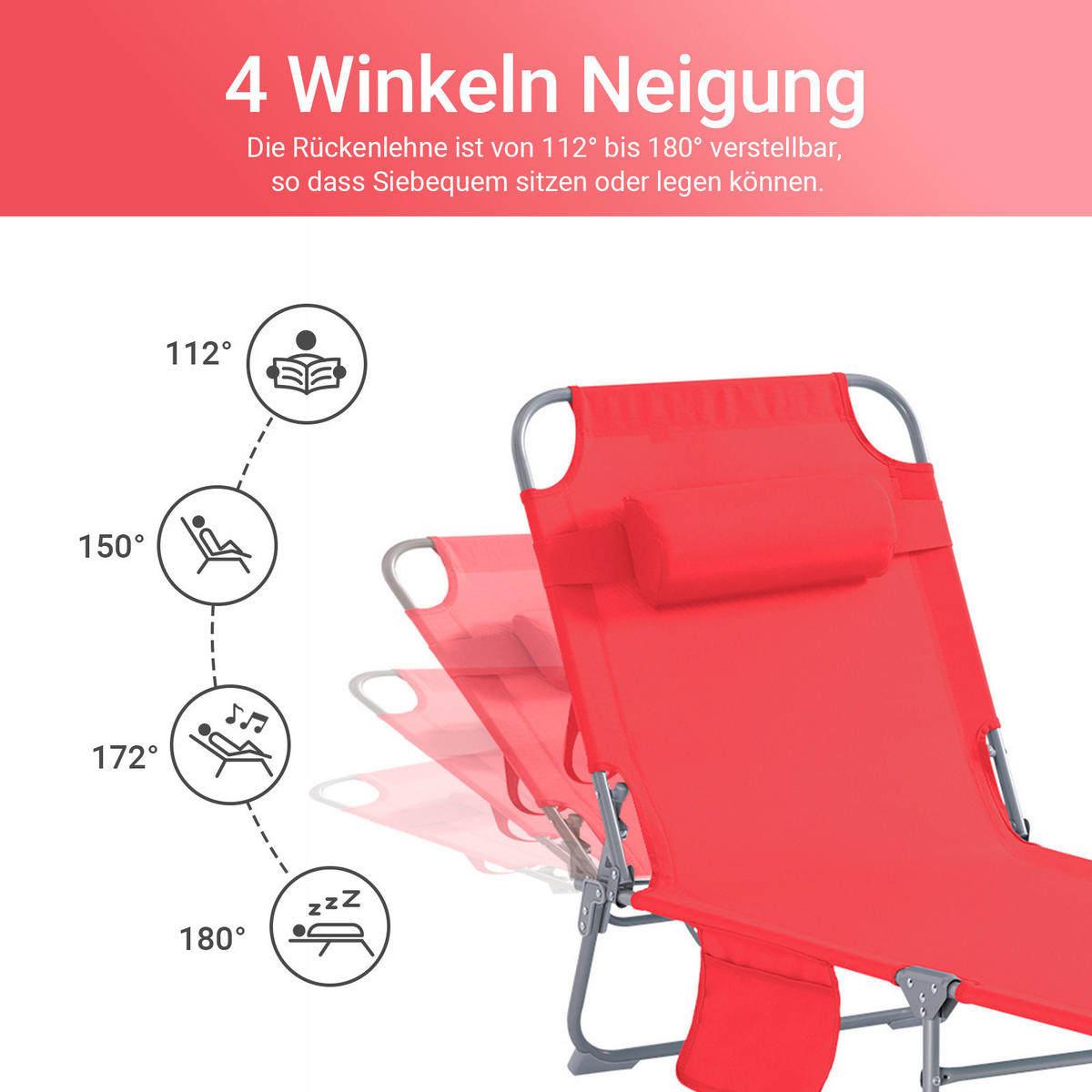 SONNENLIEGE Rot - Rot, Textil/Metall (195/58/63cm) - SoBuy