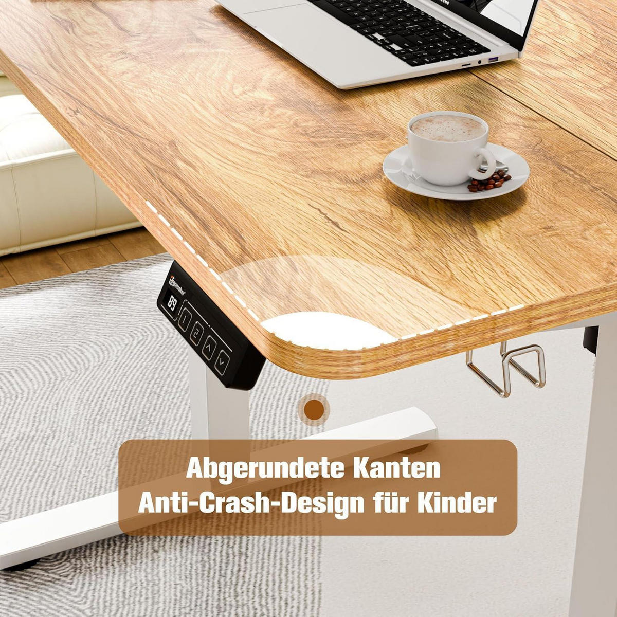 SCHREIBTISCH höhenverstellbar elektrisch 90 x 60 cm Hellbraun - Braun, Holzwerkstoff (60/90/73cm)