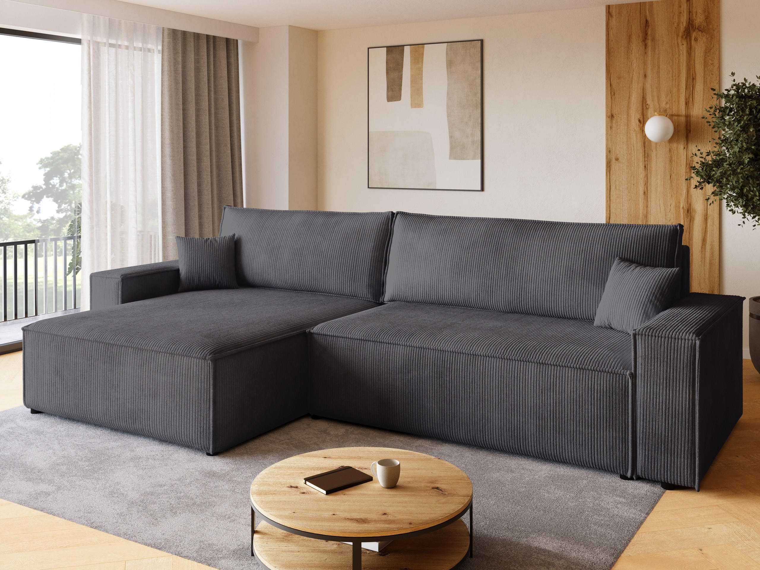 ECKSOFA ADI XL mit Schlaffunktion Grau Cord - Grau, Textil (272/143cm) - Bromarkt