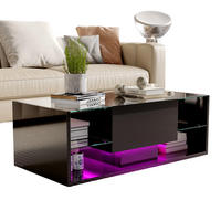 COUCHTISCH Hochglanz Schwarz mit LED, Glas & Aufbewahrung - Schwarz, Metall (100/50/35cm) - SHOPENTRA