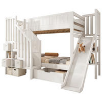 ETAGENBETT 90/200 cm mit Rutsche, Leiterschrank, Regalen und Schubladen, Weiß - Weiß, Holzwerkstoff (90/200cm) - Redom