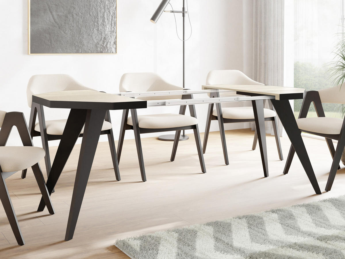 ESSTISCH Diamond Black achteckiger ausziehbarer, Sonoma Eiche 100-150/100/76 cm - Schwarz/Sonoma Eiche, Holz/Holzwerkstoff (100/100/77cm) - WFL GROUP