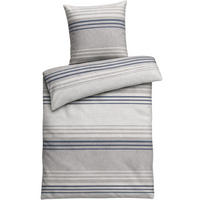 BIBER-BETTWÄSCHE 135x200 - Made in Germany! Flauschig warmer Flanell Bettbezug mit Streifen Muster aus 100% Baumwolle für Herbst & Winter - Blau Grau - Blau, Textil (135/200cm) - Carpe Sonno