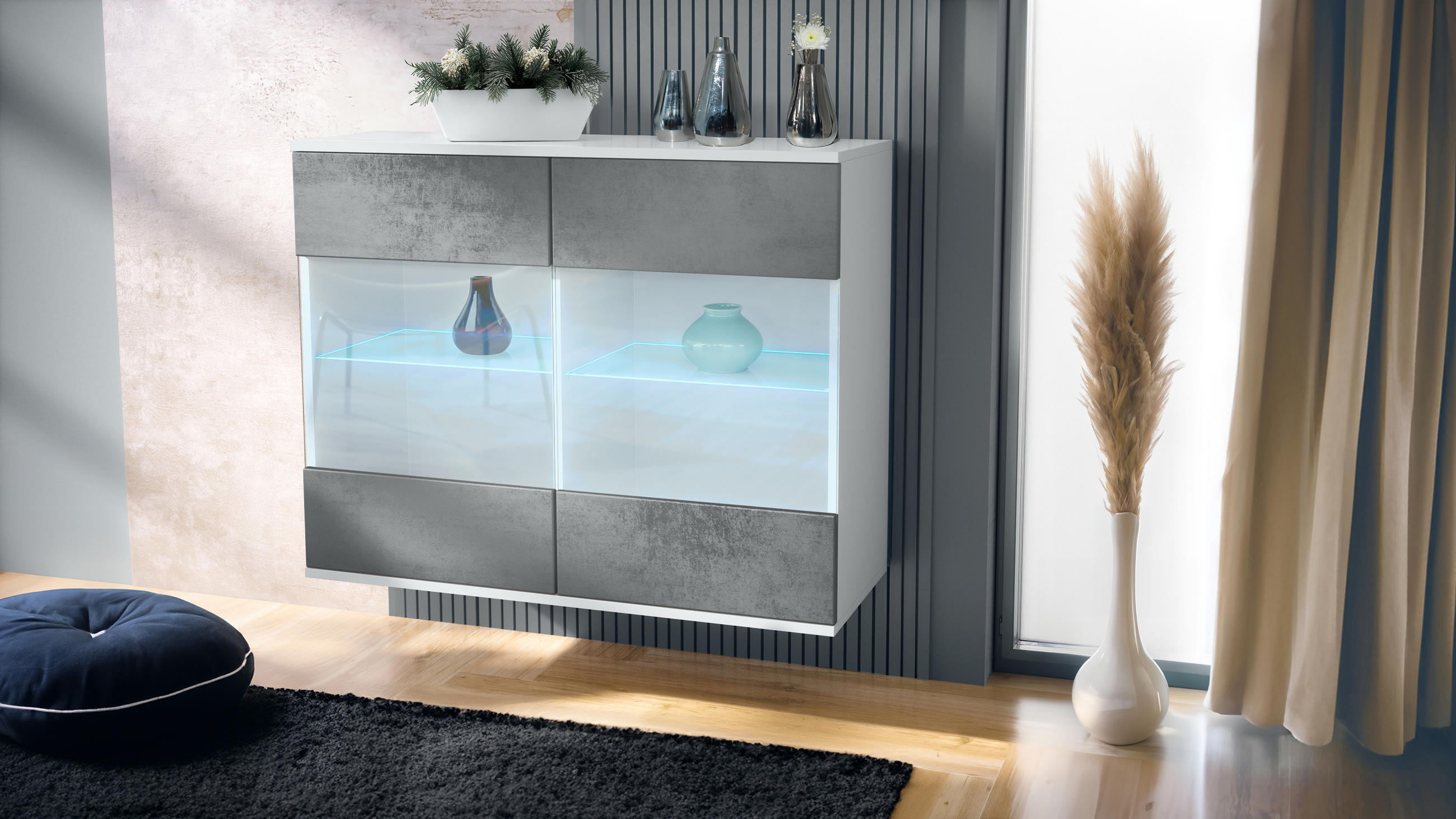 KOMMODE Bari Beton Dunkel Optik - Dunkelgrau, Holzwerkstoff (92.5/73.5/35cm) - Vladon