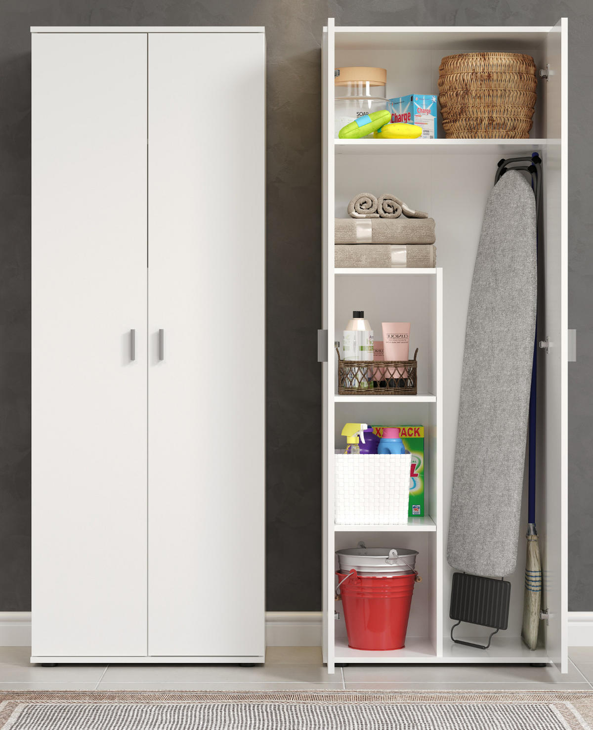 GARDEROBENSCHRANK weiß 60 x 176 cm, Mehrzweckschrank mit viel Stauraum - Silberfarben/Weiß, Holzwerkstoff/Kunststoff (60/176/35cm) - Top.Furn