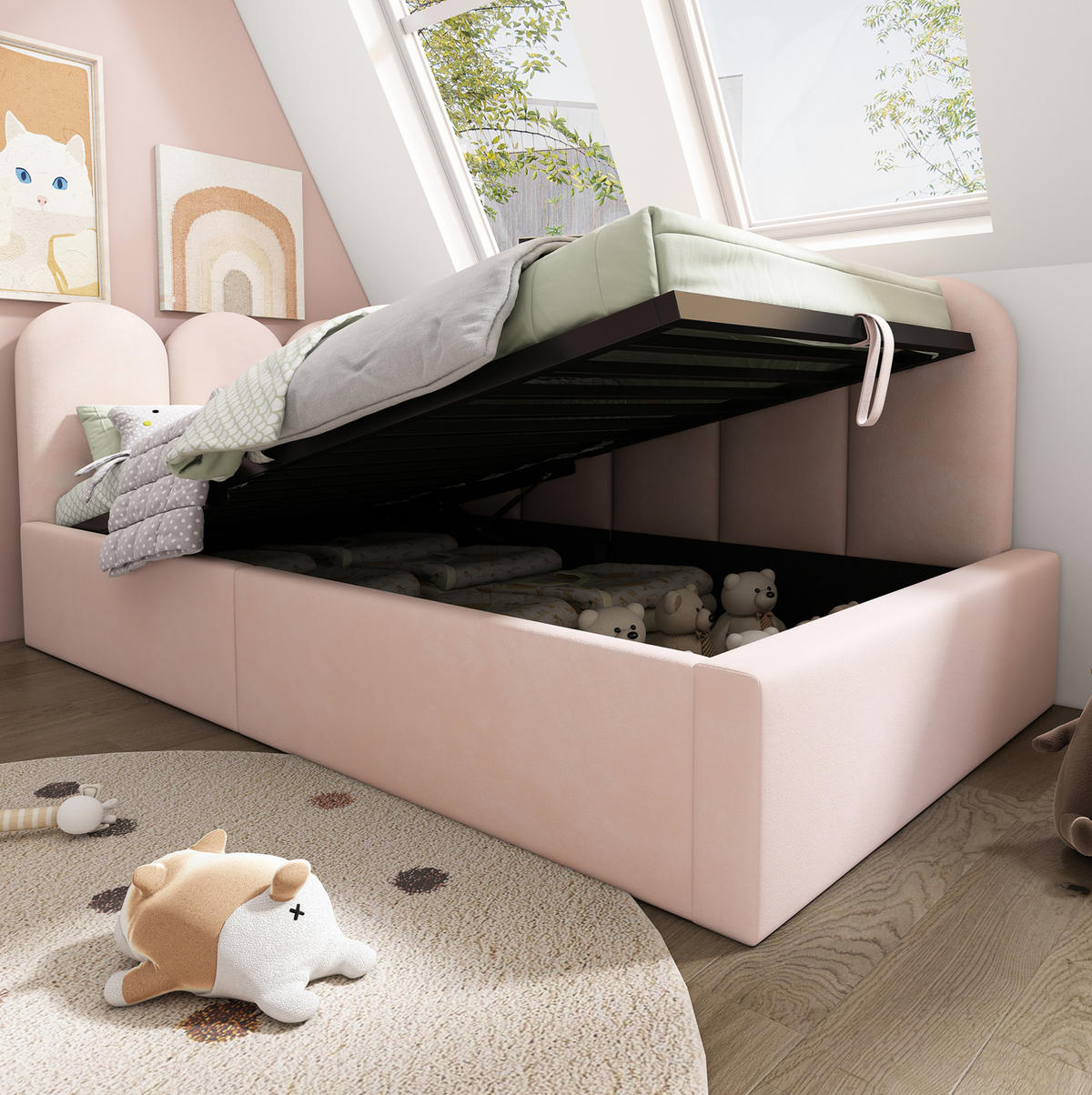 TAGESBETT mit Stauraum 90x190 cm Samt Rosa - Pink, Metall (90/190cm) - Beauniv